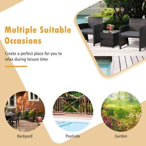 Set di Mobili da Giardino in Vimini a 3 Pezzi con Tavolo Portaoggetti, Copertura Protettiva e Telaio in Alluminio per Uso Esterno in Hotel e Scuole - Product Image 6