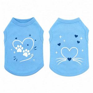 WATZY SPORTS T-shirt bleu pour animaux de compagnie, imprimé patte de chat et cœur, vêtements unisexes pour chiens adultes - Product Image 1