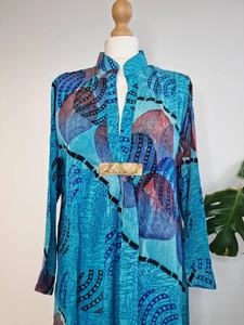 Robe Middy en crêpe de soie recyclée, sari indien coloré, confortable, robe kaftan pour femmes - Product Image 6