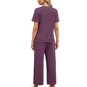 Women Plain Two Piece Set Casual Loose Fit T Shirt <b>Elastic</b> Waist Pants Matching Lounge Wear - Product Image 4