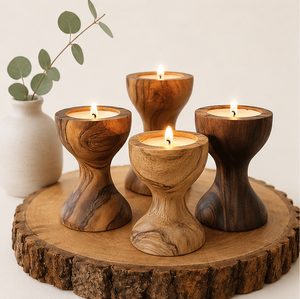 Handcrafted Premium Olive Wood Candle <b>Holders</b> Rustic Natural Grain <b>Tealight</b> Stand For Modern Home Decor Wedding Centerpieces - Product Image 4