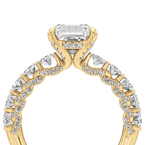 Anillo de Diamante Cultivado en Laboratorio con Corte Asscher de 3 Quilates en Oro de 14K con Piedras Laterales Ovaladas para Mujer - Product Image 3