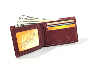 Hot Item Castello Men's Bi-fold Card <b>Wallet</b> Brown Slim Minimalist Embossed Logo Genuine Leather RFID Short Length Polyester - Product Image 4