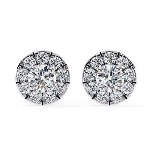 Pendientes de Oro Sólido de 10K con Halo de Diamantes Redondos, 0.26 Ct en Total, 3.2 mm en el Centro, 1.6 mm en los Laterales, Joyería Fina - Product Image 1