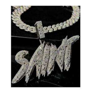 <b>Iced</b> <b>Out</b> Letter Pendant Necklace Moissanite Inlay Cuban Link <b>Chain</b> Rhodium Plated 925 Silver Hip Hop Jewelry Unisex Party Wear - Product Image 4