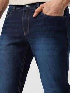 Pantalones Vaqueros de Hombre, Corte Recto Ajustado, Lavado Oscuro, Cintura Media, Casuales, Ecológicos, Vintage, 100% Algodón, Elegantes - Product Image 4