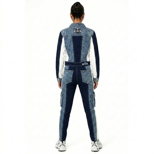 Ensemble pantalon et veste en jean décontracté pour femme, style streetwear, coupe oversize, longueur intégrale, deux pièces tendance - Product Image 3