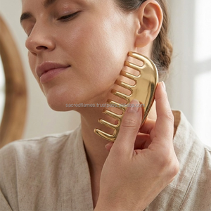 Peigne à cheveux artisanal en laiton pur Kansa, à dents larges, pour stimulation du cuir chevelu, acupression des méridiens, outil de massage détoxifiant, OEM - Product Image 5