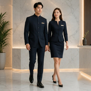 Men and Women Navy Blue Uniform Suit Set with <b>Name</b> <b>Tag</b> for Staff Adult Workwear Spandex Breathable - Product Image 5