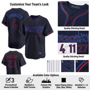 Maillot de baseball pour homme des Blue Jays de Toronto, personnalisé, sublimé, manches courtes, respirant, en polyester, uniforme toutes saisons, coupe classique - Product Image 3