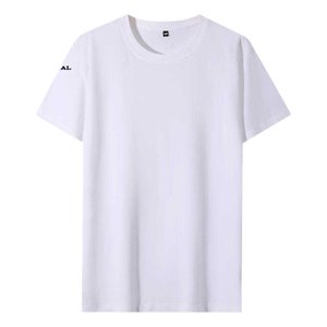 เสื้อยืดคอกลมสีแดงสำหรับผู้ชาย ผ้าฝ้าย ทรงปกติ แขนสั้น สีพื้น ผ้าเจอร์ซีย์ถักลำลอง คอกลม - Product Image 3