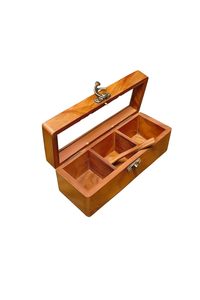 Boîte à épices en bois artisanale à 3 compartiments avec couvercle en verre, organisateur de masala avec une cuillère en bois, récipient de rangement pour la cuisine - Product Image 4