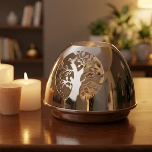 <b>Silver</b> Plated Brass Tea Light Holder | Handmade Candle <b>Lamp</b> | Copper Tone Home Decoration | TREE OF LIFE TEA LIGHT HOLDER - Product Image 2