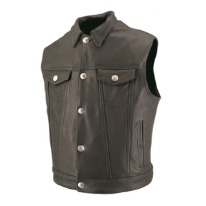 <b>Black</b> Leather Breathable Winter Motorcycle Riding <b>Vest</b> Premium <b>Men's</b> Sleeveless Biker Apparel for Outdoor Adventures - Product Image 3