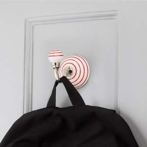 Gancho de Pared Vintage de Cerámica y Metal Rojo y Blanco, Gancho Decorativo Resistente para Colgar Abrigos, Sombreros, Bolsos y Ropa, WWH-439 - Product Image 2