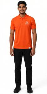 <b>Men's</b> <b>Orange</b> Short Sleeve Golf <b>Shirt</b> Solid Knitted Casual Top with Pocket Breathable Eco-friendly 100% Cotton - Product Image 2