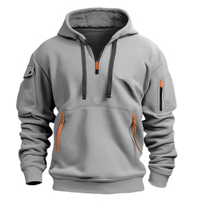 Unisex Khaki Solid Quarter <b>Zip</b> Front Logo <b>Hoodie</b> Fleece Pullover with <b>Pockets</b> Regular Fit Casual Winter Wear - Product Image 5