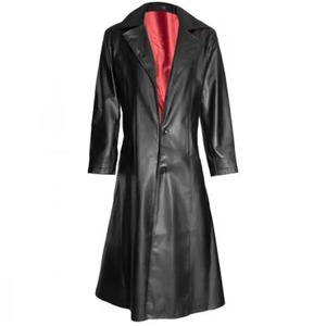 เสื้อโค้ทหนังยาวสีดำ Neo Matrix ซับในสีแดง สไตล์โกธิค สตีมพังก์ - Product Image 1