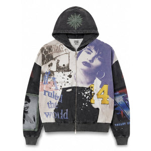 Sweat à capuche zippé oversize unisexe, style streetwear, imprimé, en molleton, pour l'automne, coupe classique - Product Image 2