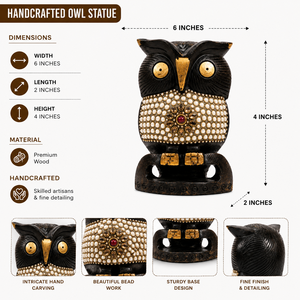 Figura de Búho de Madera Tradicional Hecha a Mano con Incrustaciones de Piedras Preciosas, Escultura Decorativa para Mesa - Product Image 5