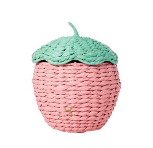 Pink Strawberry Water Hyacinth Storage <b>Basket</b> with Lid <b>Woven</b> Fruit Shaped Toy Organizer Bin for Kids Room Decor - Product Image 3