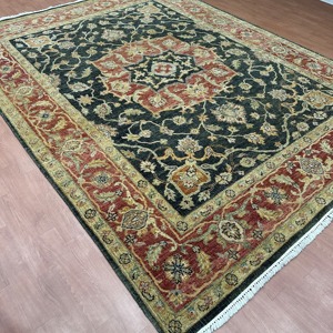 Tapis persan indien en soie noué à la main, 8x10 pieds, noir anthracite, motif floral traditionnel, fait main - Product Image 4