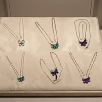 Ensemble de 6 colliers pendentifs en argent sterling 925 avec pierres précieuses colorées, design floral, bijoux en gros pour femmes