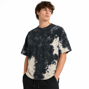 เสื้อยืดคอตตอนหนาน้ำหนักมากทรงโอเวอร์ไซส์ ลายมัดย้อม สกรีนโลโก้ได้ ล้างสีแบบแอซิดวอช สไตล์วินเทจ สตรีทแวร์ ไหล่ตก ทรงหลวมใส่สบายสำหรับผู้ชาย - Product Image 1
