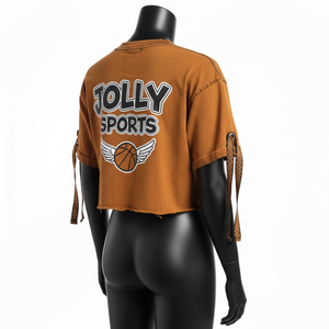 Camiseta Corta para Mujer, de Alta Calidad, en Tela de Algodón Terry, Estilo Vintage con Paneles, Logotipo Personalizado, Transpirable - Product Image 5