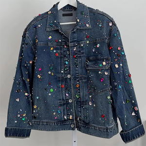 2025 New Fashion Design High Quality Men Denim <b>Jacket</b> Wholesale Price Custom Made Men's Denim <b>Rhinestone</b> <b>Jackets</b> - Product Image 3