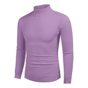 <b>Men's</b> Purple <b>Turtleneck</b> Knitted <b>Sweater</b> Slim Fit Solid Color Casual Autumn Wear Long Sleeve Pullover - Product Image 6