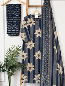 Floral Stripe Printed <b>Kurta</b> Pant Set With Dupatta Cotton Blend Indian Pakistani <b>Women</b> Top Outfit - Product Image 4