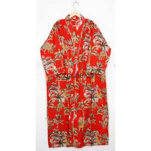Kimono 100% Algodón con Estampado Floral, Bata Informal de Invierno y Primavera para Mujer, Cierre con Cordón, Ropa de Dormir de Verano, Vestido para la Playa - Product Image 1
