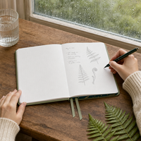 Carnet botanique LABON personnalisé A5 « Après la pluie » – Couverture rigide vert sauge avec dorure or et pages intérieures imprimées à bords teintés vert serre
