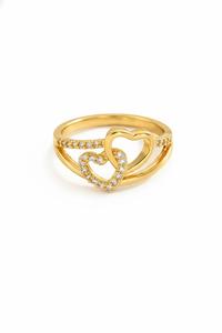 Anillo de Oro Rosa de 14K con Diamantes de Laboratorio, Diseño de Corazones Entrelazados, Anillo Romántico de Doble Corazón, Regalo de San Valentín para Ella - Product Image 4