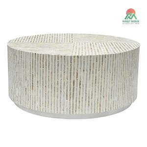 Table basse ronde moderne Nhat Minh en nacre, faite à la main, meubles de salon, finition blanche - Product Image 1