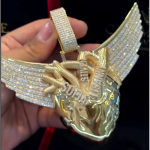 จี้รูปปีกหัวใจกลไกแข็งแรงที่สุด เงินแท้ 925 ชุบทอง  พร้อมสร้อยคอแบบฮิปฮอป ชุบทองคำชมพู/เงิน  จี้สำหรับทุกเพศ - Product Image 1