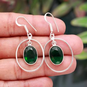 Pendientes de diopsido de plata de ley 925 con piedras preciosas naturales, joyería hecha a mano para mujer, venta al por mayor - Product Image 1