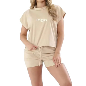 Nouvelle conception Ensemble deux pièces pour femme en coton, coupe régulière, crop top et short au-dessus du genou, écologique, respirant, décontracté, service OEM - Product Image 3
