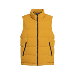 Chaleco Acolchado Ligero Color Beige Champán para Hombre, Cuello Alto, Cierre Frontal con Cremallera, Sin Mangas, para Invierno, Venta al Por Mayor Directa - Product Image 1