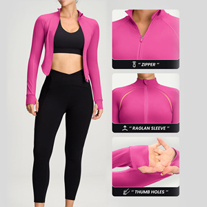 Lightweight Breathable Yoga Jacket <b>Zipper</b> Closure Front Logo Stand Collar Women Fitness Slim Nylon Activewear - Product Image 5