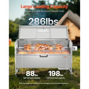Griglia per girarrosto da 60W Copertura con cappuccio da 56 pollici in acciaio inossidabile Capacità 286 libbre per ruote chiudibili a chiave per maiale campeggio Barbecue all'aperto - Product Image 3