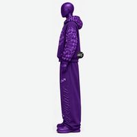 Survêtement violet à capuche, manches longues, motif bateau en relief, streetwear, coupe ample, pantalon de survêtement zippé sur le devant avec poches latérales, tendance