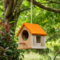 Nichoir à oiseaux en bois artisanal suspendu, décoratif, avec toit orange, pour jardin extérieur, boîte à nidification pour la décoration des arbres de jardin