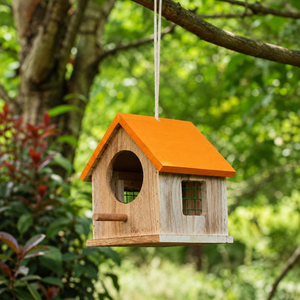 Handcrafted <b>Wooden</b> Hanging Birdhouse Decorative Bird <b>House</b> with Orange Roof Outdoor Garden Nesting Box for Backyard Tree Decor - Product Image 1