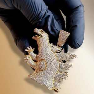 Colgante Redondo de Diamante Sintético Godzilla, Colgante de Plata 925, Estilo Hip Hop, Colgante de Dinosaurio, Colgante para Amantes de los Animales, para Hombre - Product Image 1