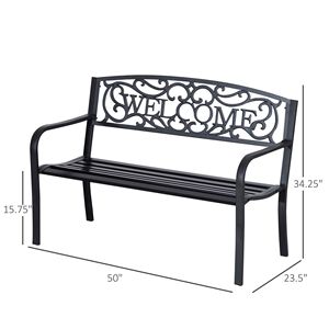Banc de jardin en fonte pour 2 personnes, 50 pouces, pour patio extérieur, cour, véranda, entrée, Welcome Vines for Women's Coats - Product Image 3