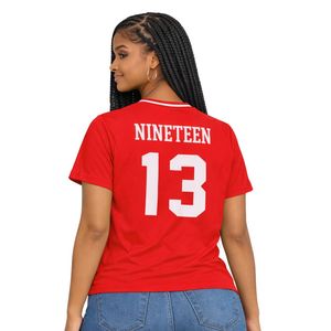 Delta Sigma Theta Oversized Chenille Football Jersey Tee Red for Women Comfortable Fit Premium Greek Sorority Apparel - Product Image 2