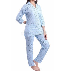 New Arrival Trendy Women Patch Work Lounge Wear Set Long Sleeves Button Down Outfit With Matching Pants <b>For</b> Daily Comfort - Product Image 2