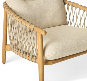 Sillón de Exterior Moderno de Madera de Teca Sólida con Laterales de Cuerda Tejida y Cojín Grueso para Patio, Terraza, Resort, Hotel - Product Image 5